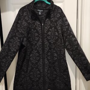 Cynthia Rowley Active Black/Gray Damask Print Zip Up Cardigan 2x